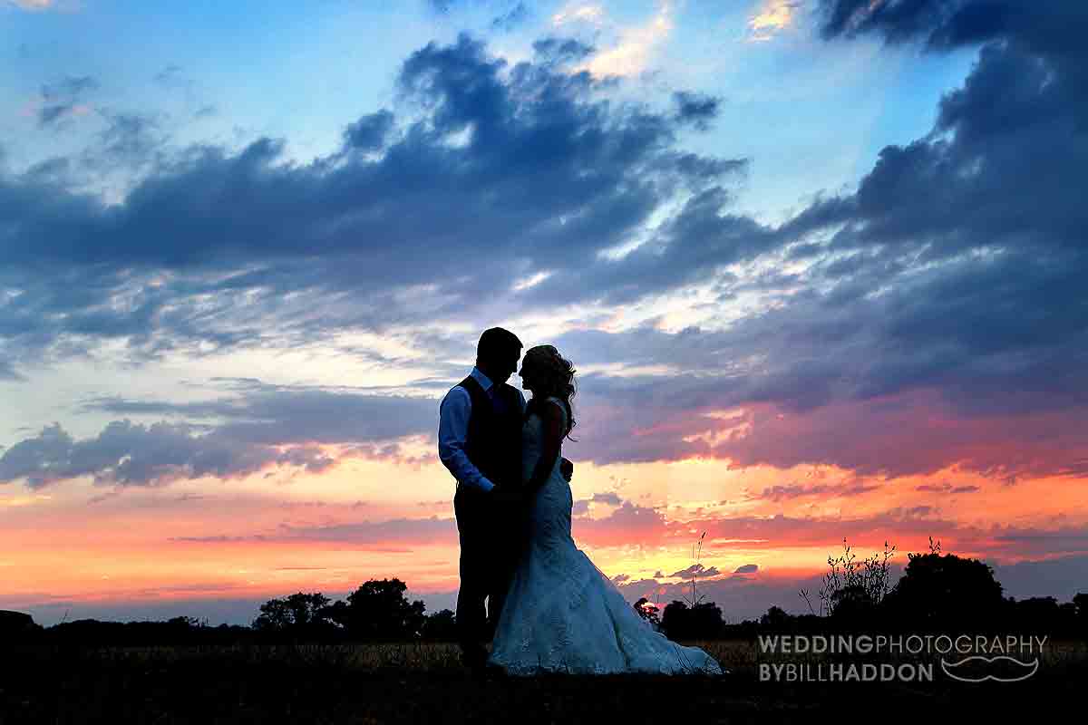 Mythe Barn wedding sunset