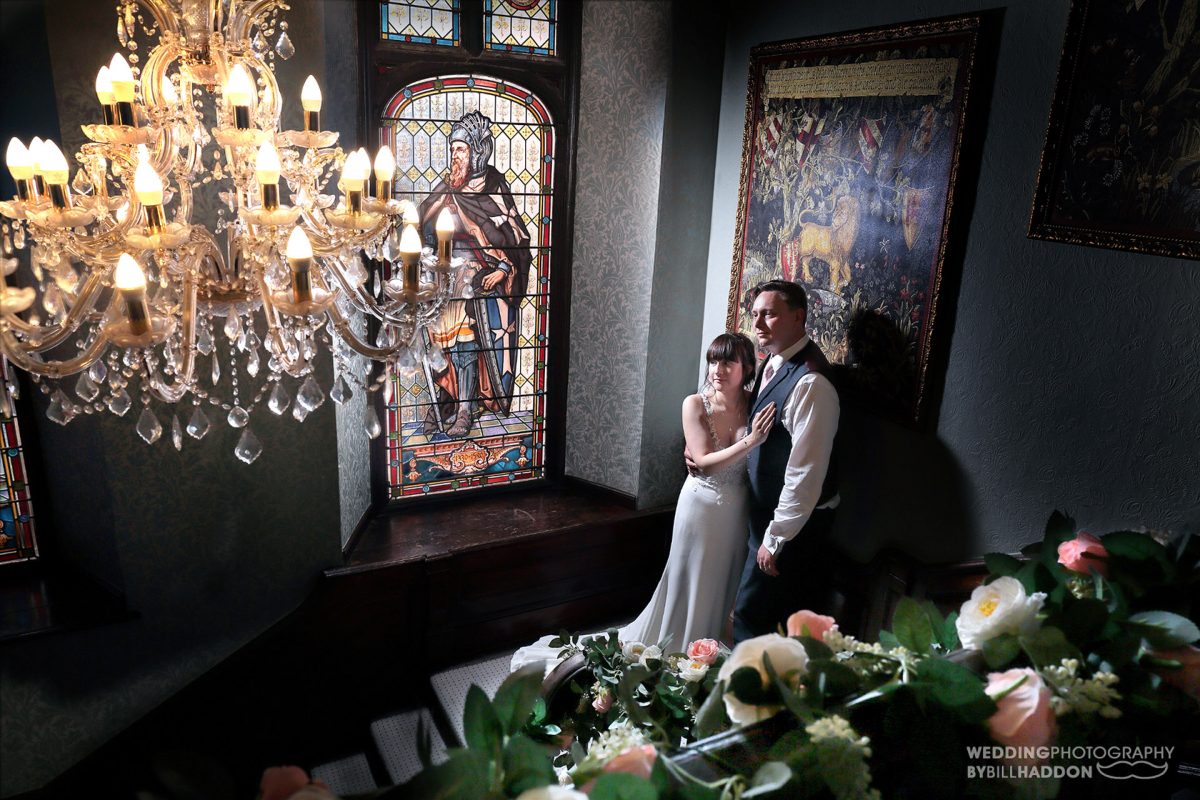 Rothley Court Wedding photos on staircase