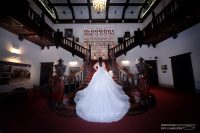 Beaumanor Hall wedding staircase and stain glass window