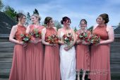 Mythe barn wedding bride and bridesmaids