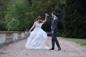 Prestwold Hall wedding bride and groom in gardens