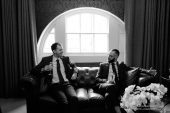 Prestwold Hall wedding photos indoors groom and best man