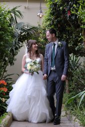 Prestwold Hall wedding bride and groom in orangery